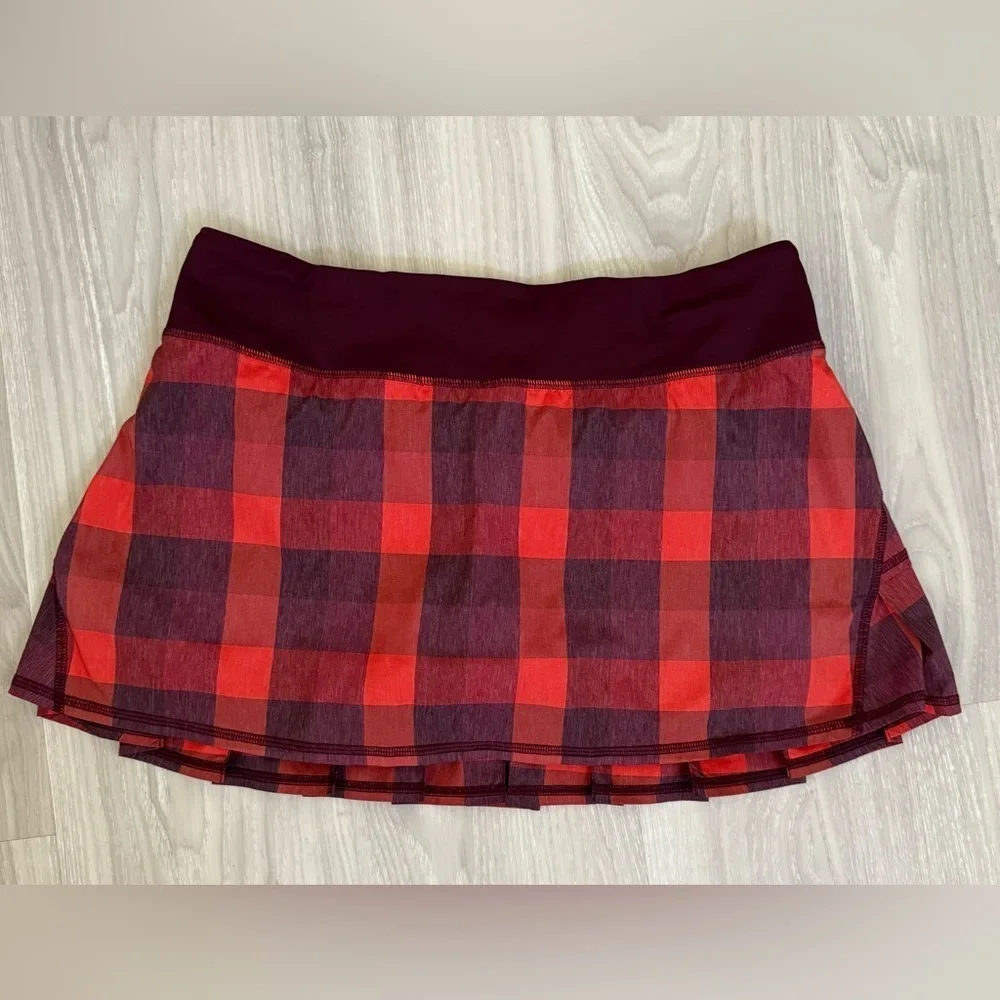 Y2K Lululemon Pace Setter Skirt Yama Check Heathered Flaming Tomato Sz8 Rare